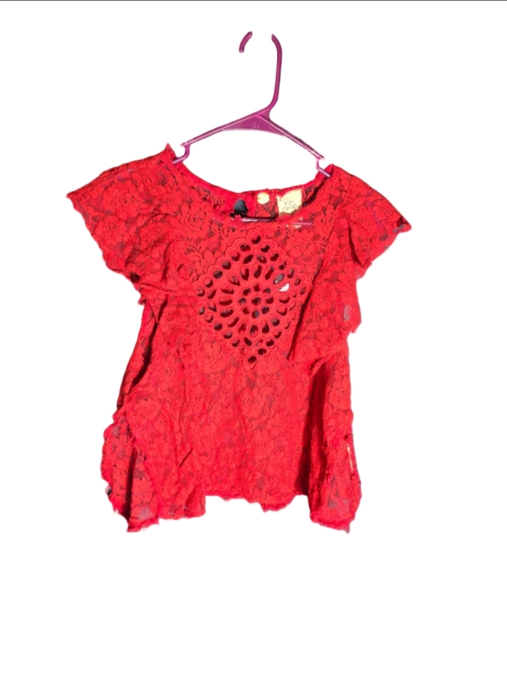 Women's FP ONE Red Lace Short Sleeve Tee S free people boho y2k sexy rock